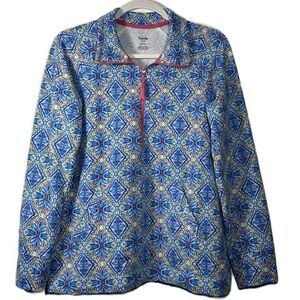 Rafaella Blue and Red quarter zip pullover top sweatshirt adult‎ small NWOT